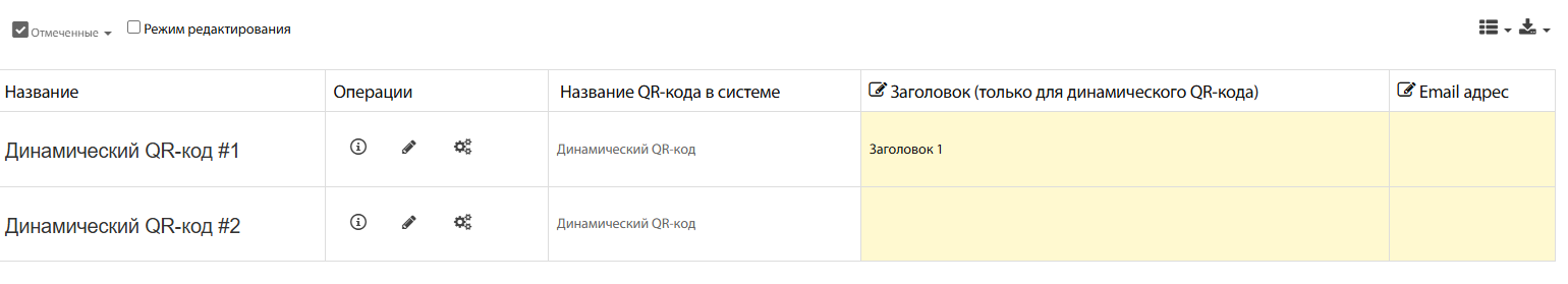 Таблица с параметрами сравниваемых QR-кодов